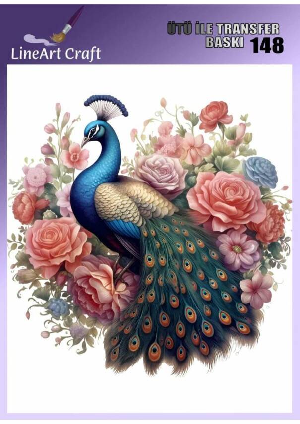 Tavus Kuşu Desenli Kumaş Transfer Kağıdı LNT-K148 (20x20 cm) - 1