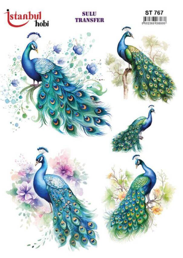 Tavus Kuşu Desenli Sulu Transfer Kağıdı STI-767 - 1