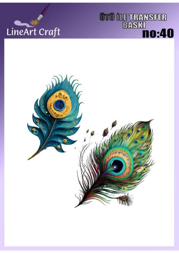 Tavus Kuşu Tüyü Desenli Kumaş Transfer Kağıdı LNT-K040 (20x20 cm) - 1