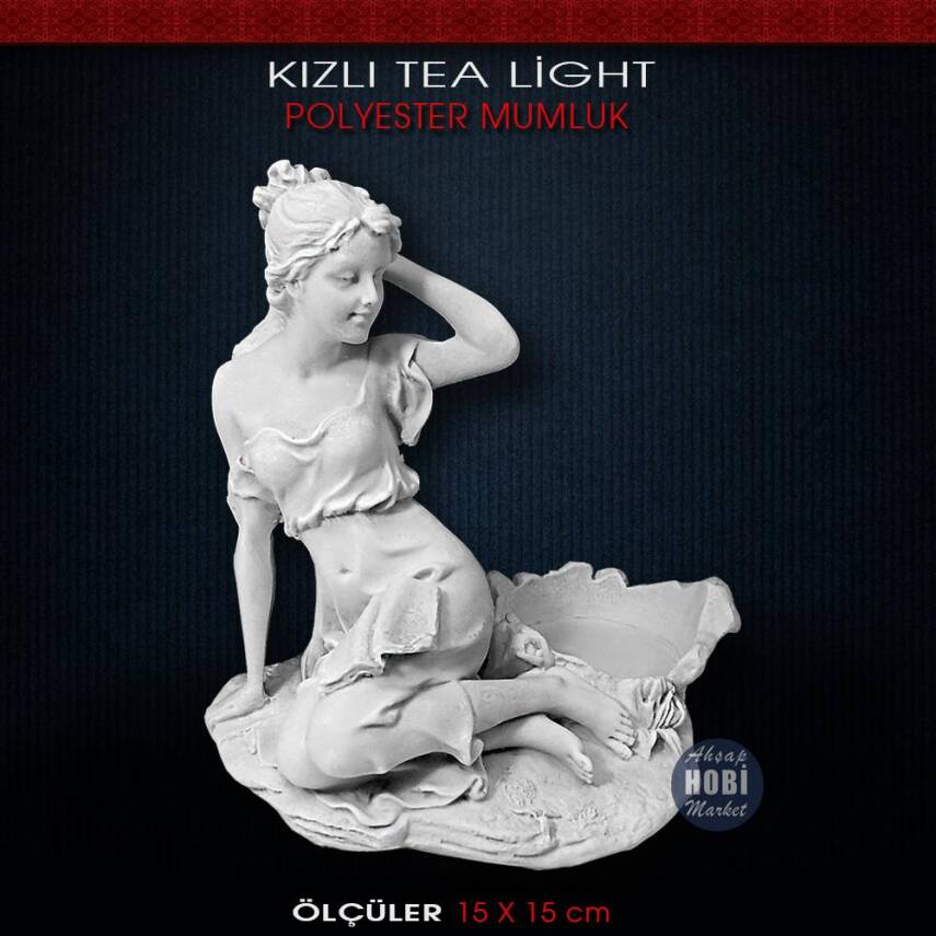 Tea Light Mumluk Vintage Kız Figürlü (15x15 cm) Ham Polyester - 2