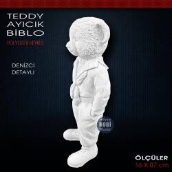 Teddy Ayıcık Biblo Heykel Denizci Detaylı (16x7 cm) Ham Polyester - Tual Hobi Sanat (1)