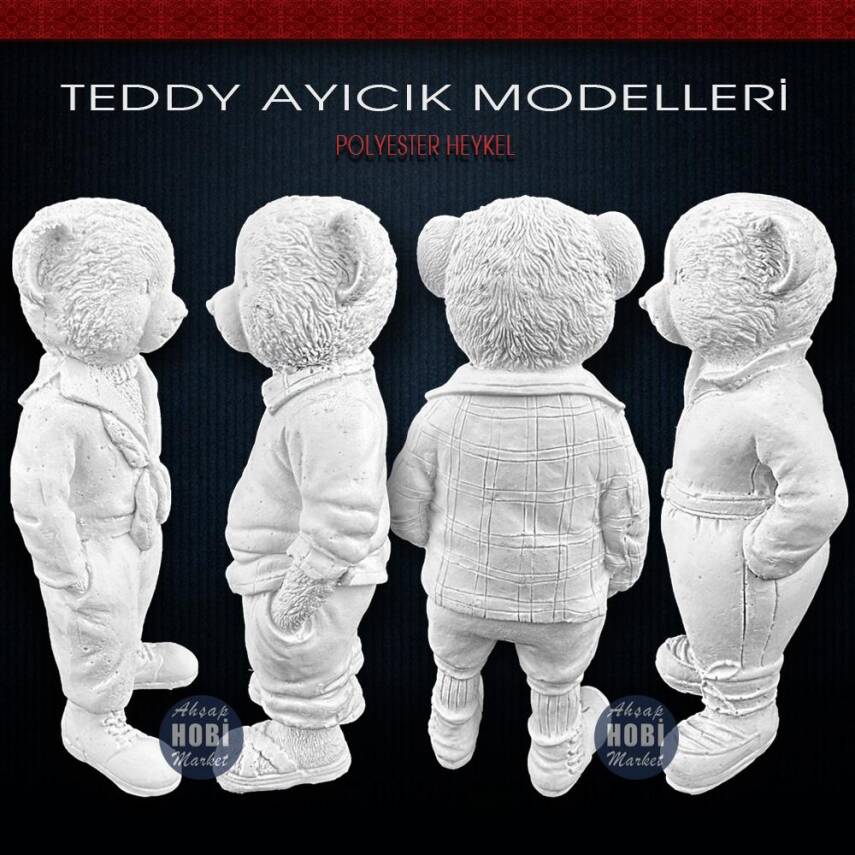 Teddy Ayıcık Biblo Heykel Denizci Detaylı (16x7 cm) Ham Polyester - 3