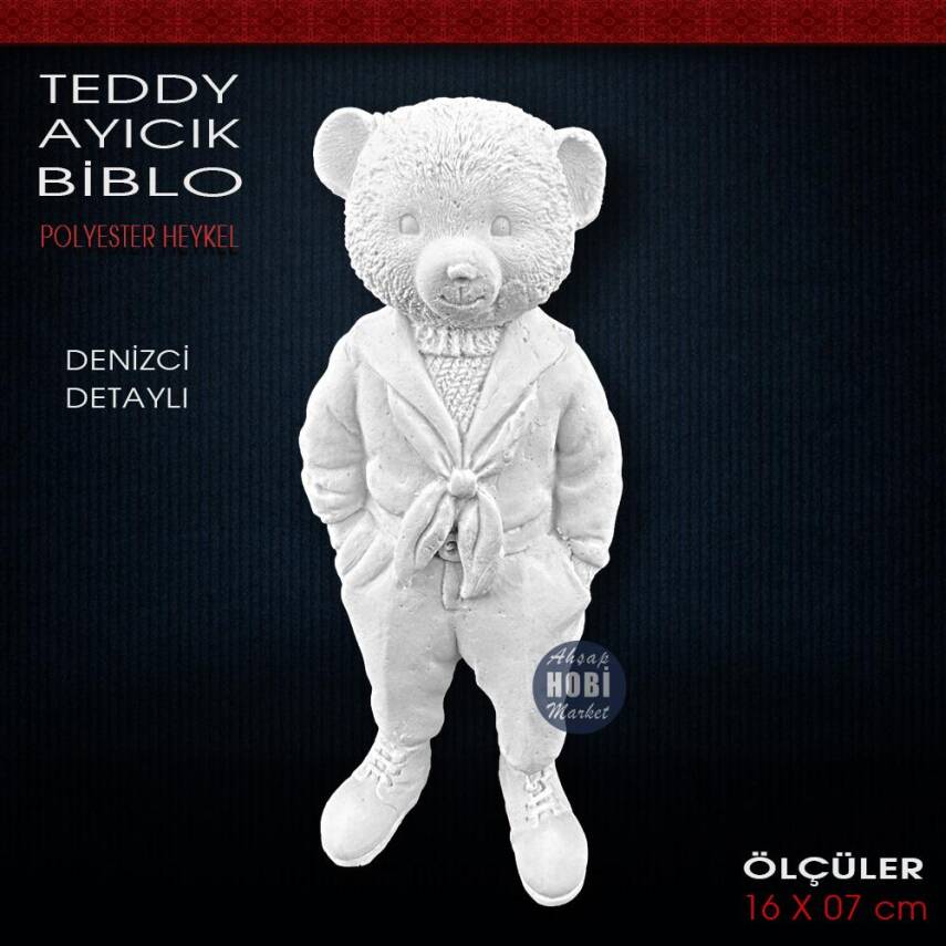 Teddy Ayıcık Biblo Heykel Denizci Detaylı (16x7 cm) Ham Polyester - 1