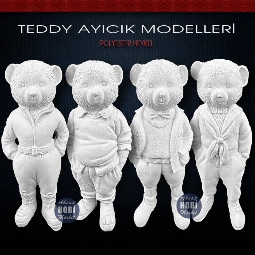 Teddy Ayıcık Biblo Heykel Mont Detaylı (16x7 cm) Ham Polyester - 3