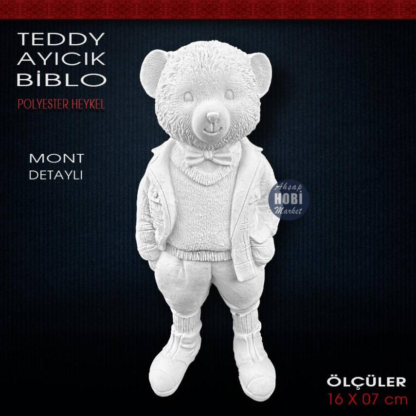 Teddy Ayıcık Biblo Heykel Mont Detaylı (16x7 cm) Ham Polyester - 1