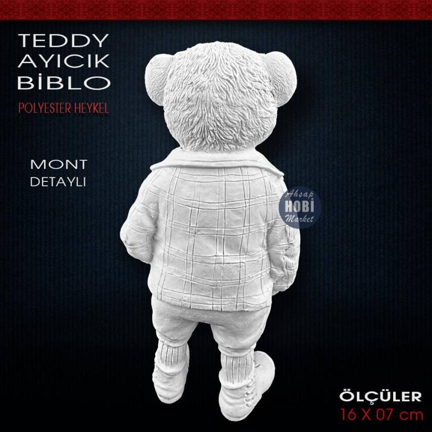 Teddy Ayıcık Biblo Heykel Mont Detaylı (16x7 cm) Ham Polyester - 2