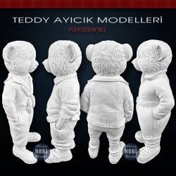 Teddy Ayıcık Biblo Heykel Tulum Detaylı (16x7 cm) Ham Polyester - 4
