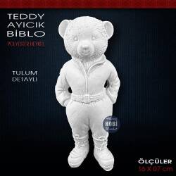 Teddy Ayıcık Biblo Heykel Tulum Detaylı (16x7 cm) Ham Polyester - Tual Hobi Sanat