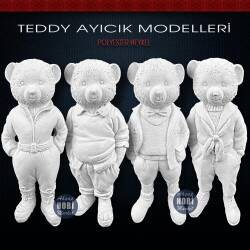 Teddy Ayıcık Biblo Heykel Tulum Detaylı (16x7 cm) Ham Polyester - 3