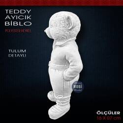 Teddy Ayıcık Biblo Heykel Tulum Detaylı (16x7 cm) Ham Polyester - Tual Hobi Sanat (1)