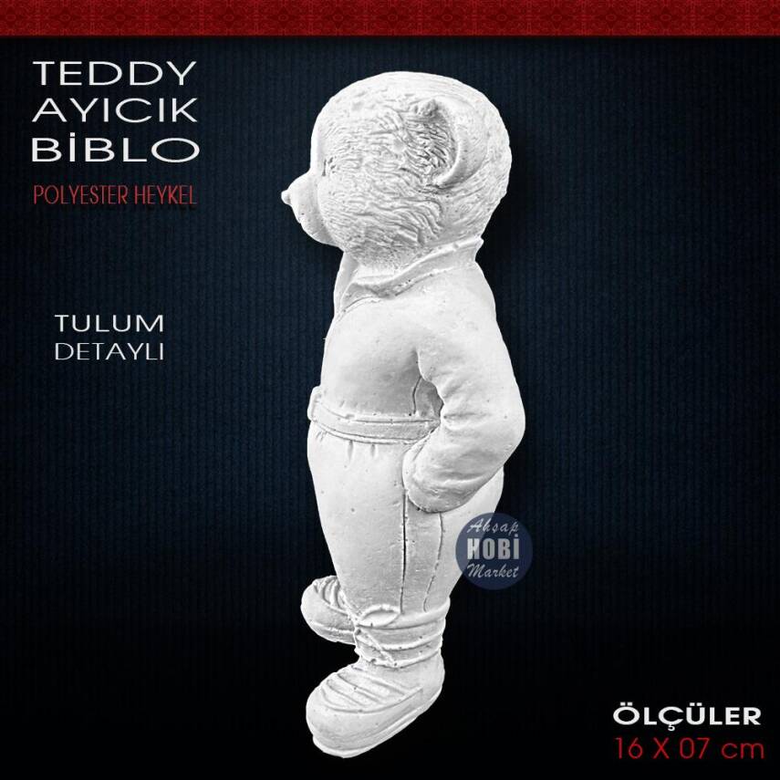 Teddy Ayıcık Biblo Heykel Tulum Detaylı (16x7 cm) Ham Polyester - 2