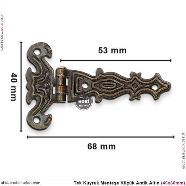 Tek Kuyruk Menteşe Antik Altin Küçük (40x68 mm) Vida Hediye - 3