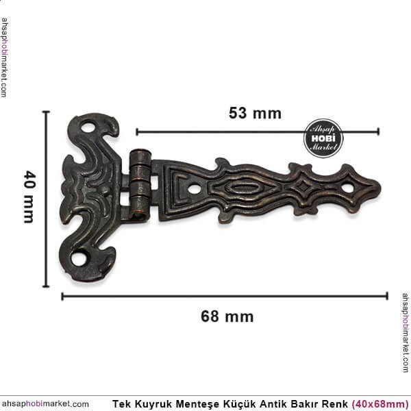 Tek Kuyruk Menteşe Antik Bakır Küçük (40x68mm) Vida Hediye - 3