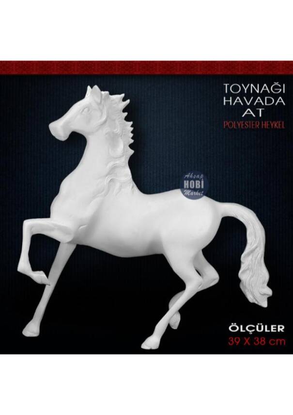 Tek Toynağı Havada At Heykeli (39x38 cm) Ham Polyester - 1