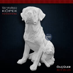 Tek Yavrulu Köpek Heykeli (30x25 cm) Ham Polyester - Tual Hobi Sanat
