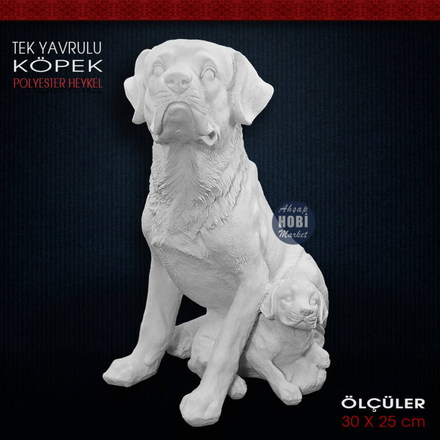 Tek Yavrulu Köpek Heykeli (30x25 cm) Ham Polyester - 1