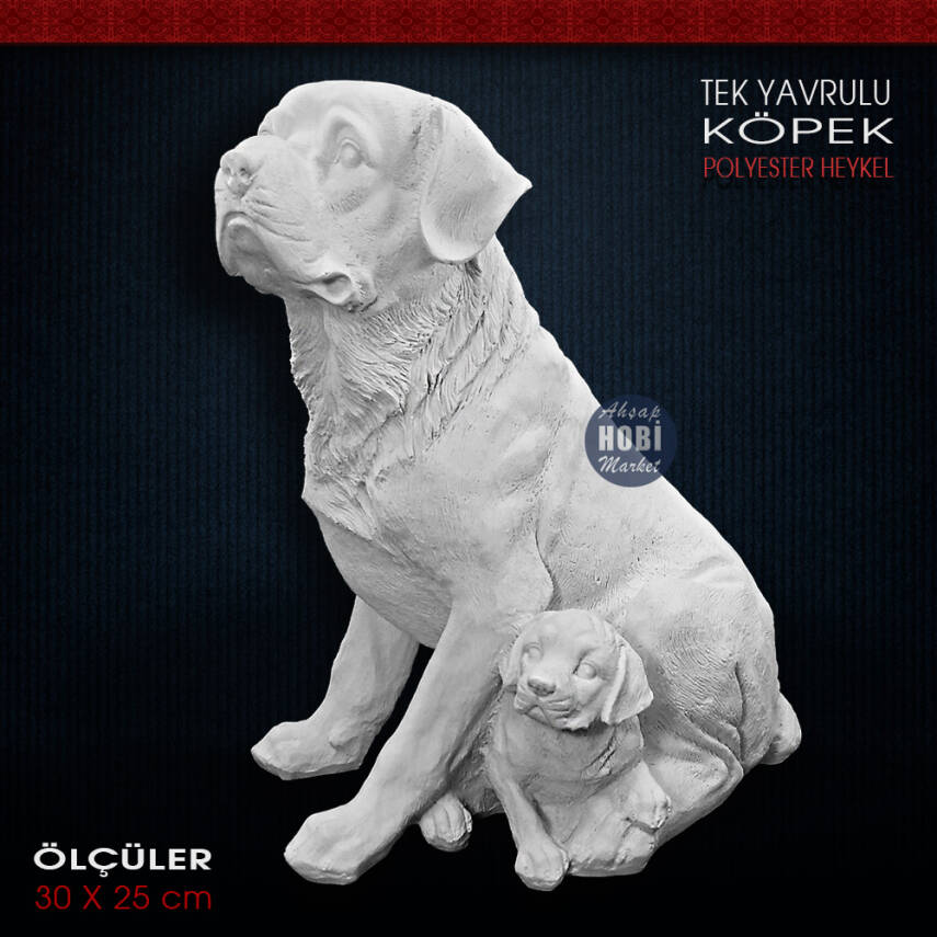 Tek Yavrulu Köpek Heykeli (30x25 cm) Ham Polyester - 2