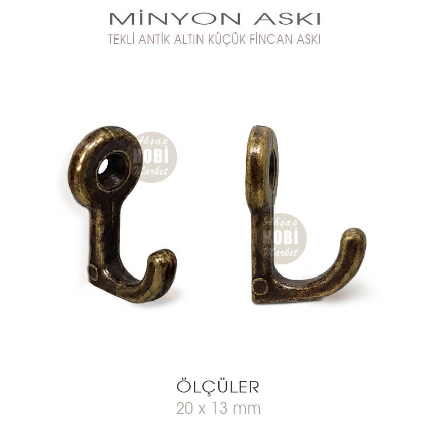 Tekli Minyon Küçük Fincan Askısı (20x13 mm) Antik Altın - 1