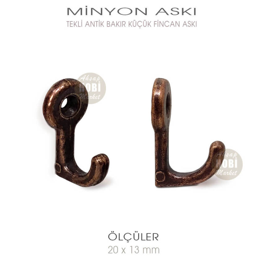 Tekli Minyon Küçük Fincan Askısı (20x13 mm) Antik Bakır - 1
