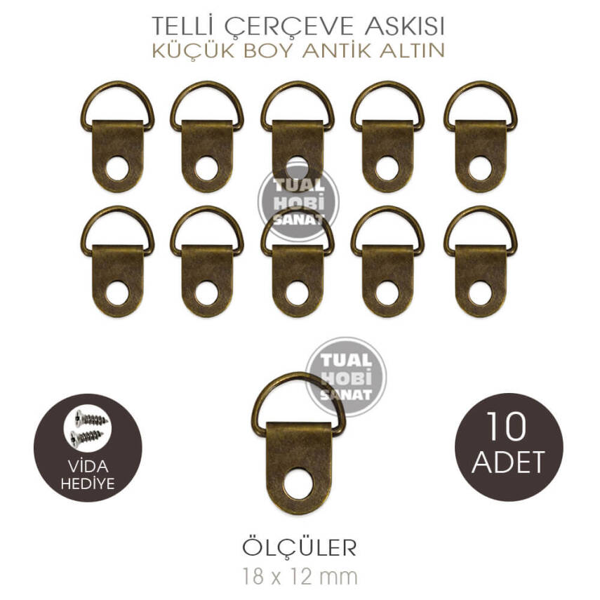 Telli Çerçeve Askısı 10 Adet (20x12 mm) Antik Altın - 1