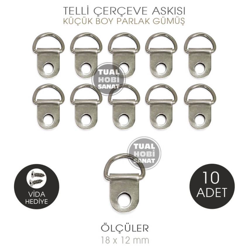 Telli Çerçeve Askısı 10 Adet (20x12 mm) Parlak Gümüş - 1