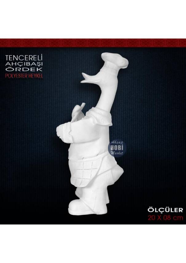 Tencereli Ahçıbaşı Ördek Biblo (20x8 cm) Ham Polyester - 2