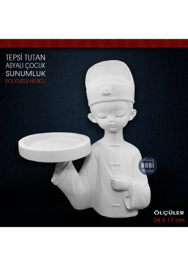 Tepsi Tutan Asyalı Çocuk Sunumluk (24x17 cm) Ham Polyester - 1