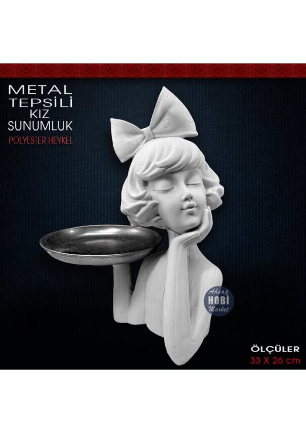 Tepsili Kız Sunumluk Biblo (32x24 cm) Ham Polyester - 1