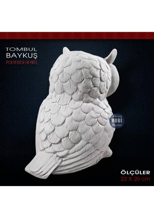 Tombul Baykuş Heykeli (22x20 cm) Ham Polyester - 2