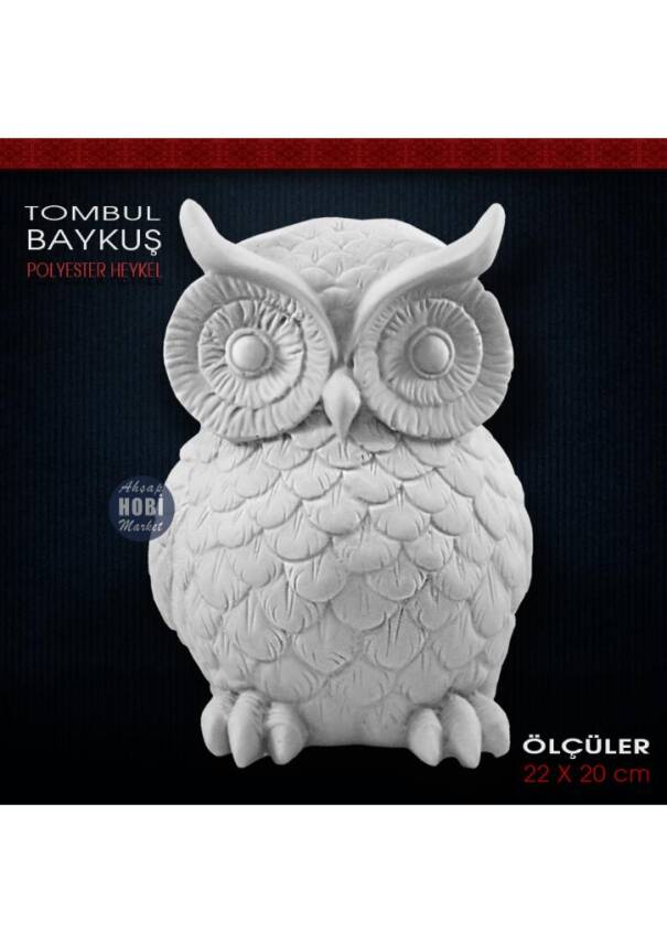 Tombul Baykuş Heykeli (22x20 cm) Ham Polyester - 1