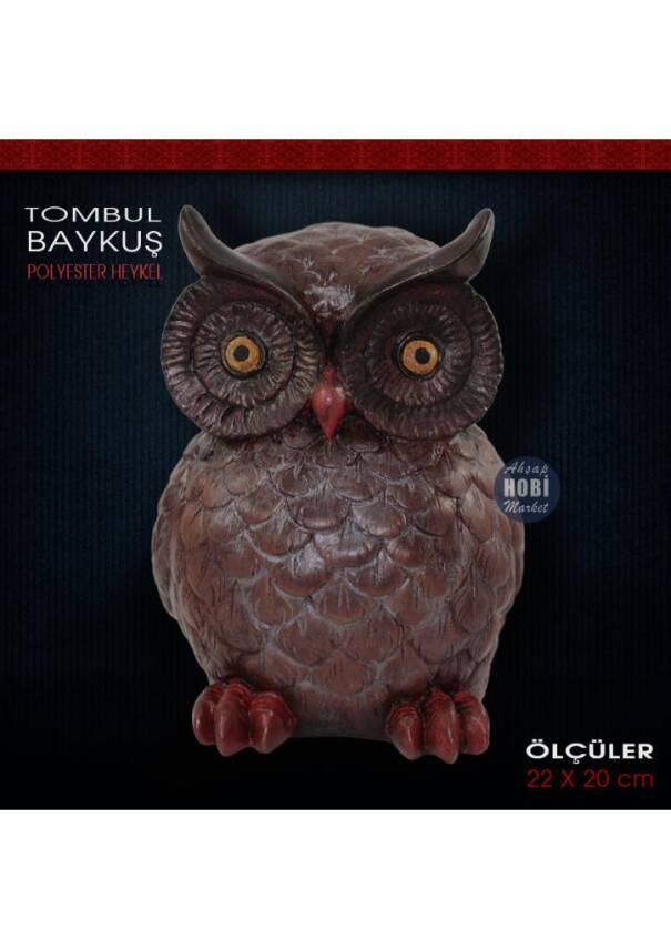 Tombul Baykuş Heykeli (22x20 cm) Ham Polyester - 3