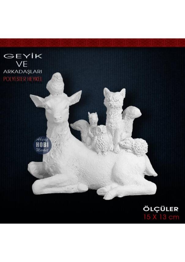 Geyik ve Arkadaşları Biblo (15x13 cm) Ham Polyester - 1