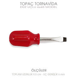 Topaç Tornavida Avuç İçi Düz Uçlu 6x45 Model (9,5 cm) - Tual Hobi Sanat