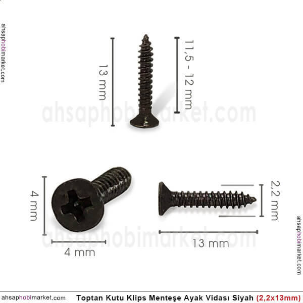 Toptan Klips Menteşe Ayak Vidası 100 Adet (2,2x13 mm) Siyah - 2