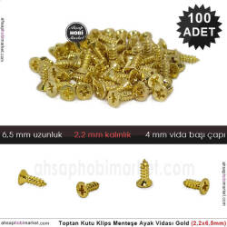 Toptan Klips Menteşe Ayak Vidası 100 Adet (2,2x6,5 mm) Parlak Gold - Tual Hobi Sanat
