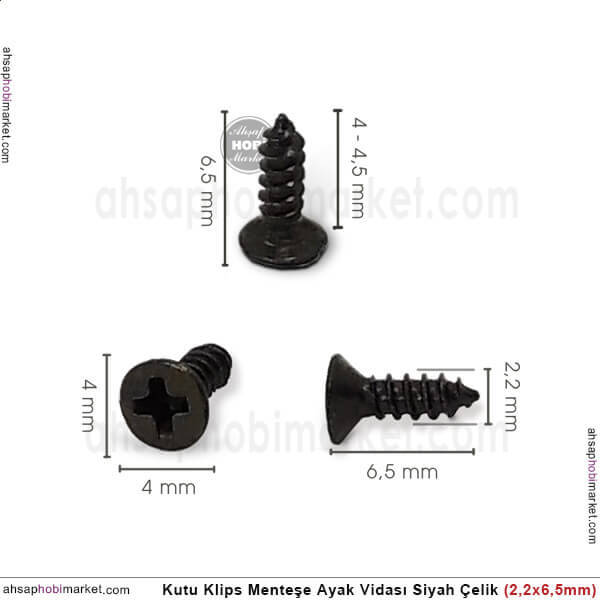 Toptan Klips Menteşe Ayak Vidası 100 Adet (2,2x6,5 mm) Siyah - 2