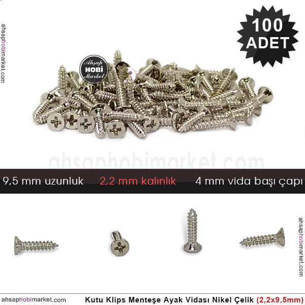 Toptan Klips Menteşe Ayak Vidası 100 Adet (2,2x9,5 mm) Parlak Gümüş - 1