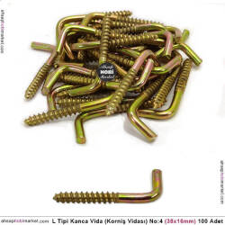 Toptan L Vida Kanca Korniş Vidası No 4 (38x16 mm) 100 Adet Janjanlı Sarı - Tual Hobi Sanat