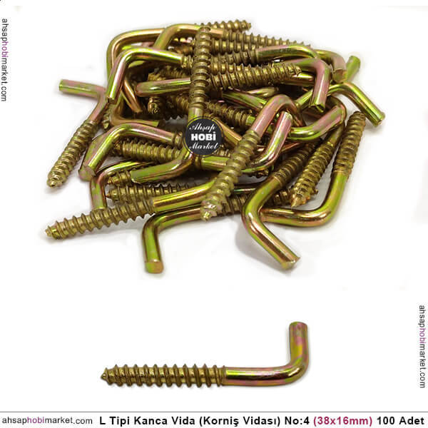 Toptan L Vida Kanca Korniş Vidası No 4 (38x16 mm) 100 Adet Janjanlı Sarı - 1