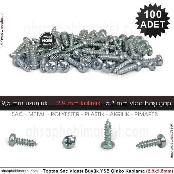 Toptan Sac Vidası Orta 100 Adet YSB (2,9x9,5 mm) Mat Gümüş - 1