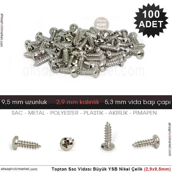 Toptan Sac Vidası Orta 100 Adet YSB (2,9x9,5 mm) Parlak Gümüş - 1