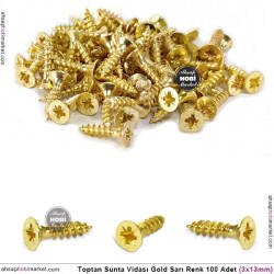 Toptan Sunta Vidası Küçük 100 Adet (3x13 mm) Parlak Gold - Tual Hobi Sanat