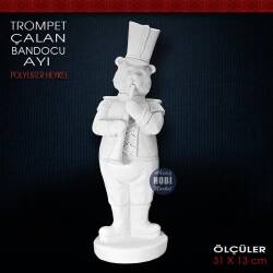 Trompet Çalan Bandocu Ayı Biblo (31x13 cm) Ham Polyester - Tual Hobi Sanat