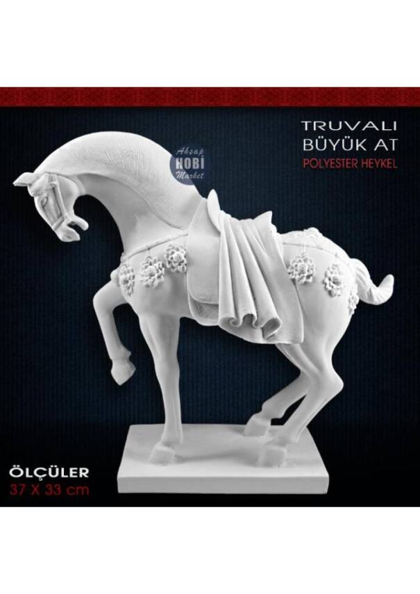 Truvalı Büyük At Heykeli (36x33 cm) Ham Polyester - 1