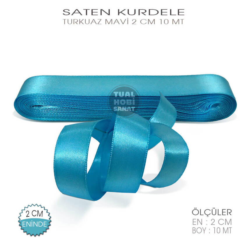 Turkuaz Mavi Renkli Saten Kurdele (Genişlik 2 cm) 10 Metre - 1