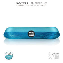 Turkuaz Mavi Renkli Saten Kurdele (Genişlik 2 cm) 10 Metre - Tual Hobi Sanat (1)