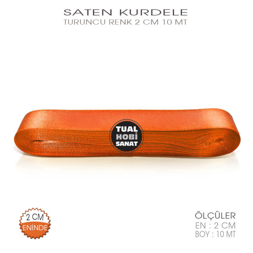 Turuncu Renkli Saten Kurdele (Genişlik 2 cm) 10 Metre - 2