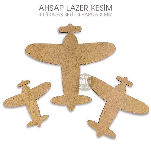 Uçak Figürleri Seti (3 Parça) Ahşap Lazer Kesim - 1