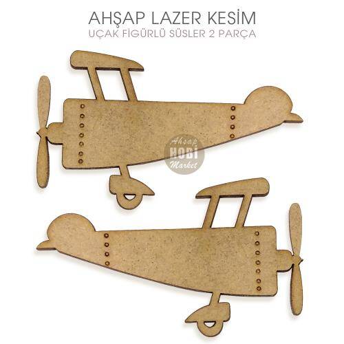 Uçak Figürlü Süsler (2 Parça) Ahşap Lazer Kesim - 1