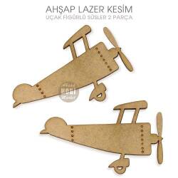 Uçak Figürlü Süsler (2 Parça) Ahşap Lazer Kesim - Tual Hobi Sanat (1)